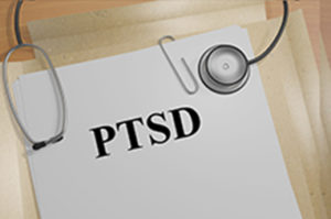 3D illustration of 'PTSD' title on medical document(Posttraumatic Stress Disorder) concept